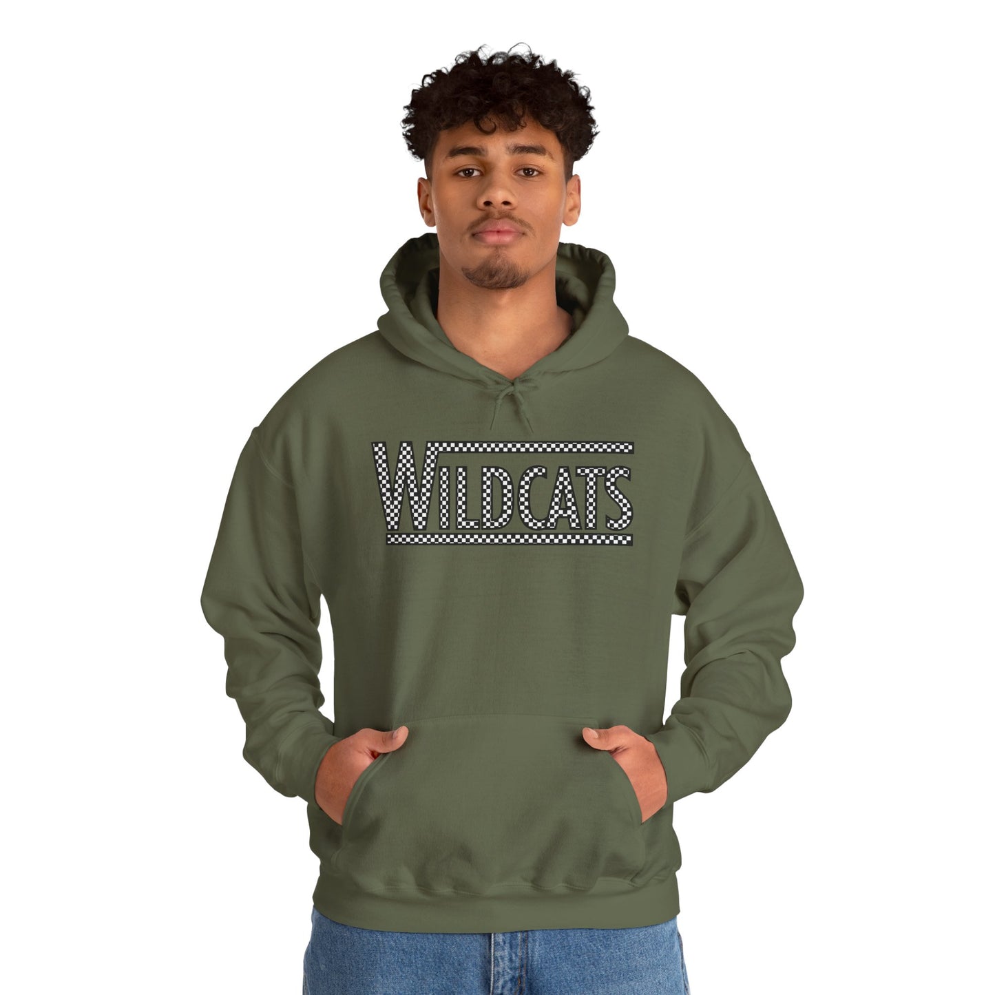 Checkered Wildcats Unisex Heavy Blend Hoodie - Military Green