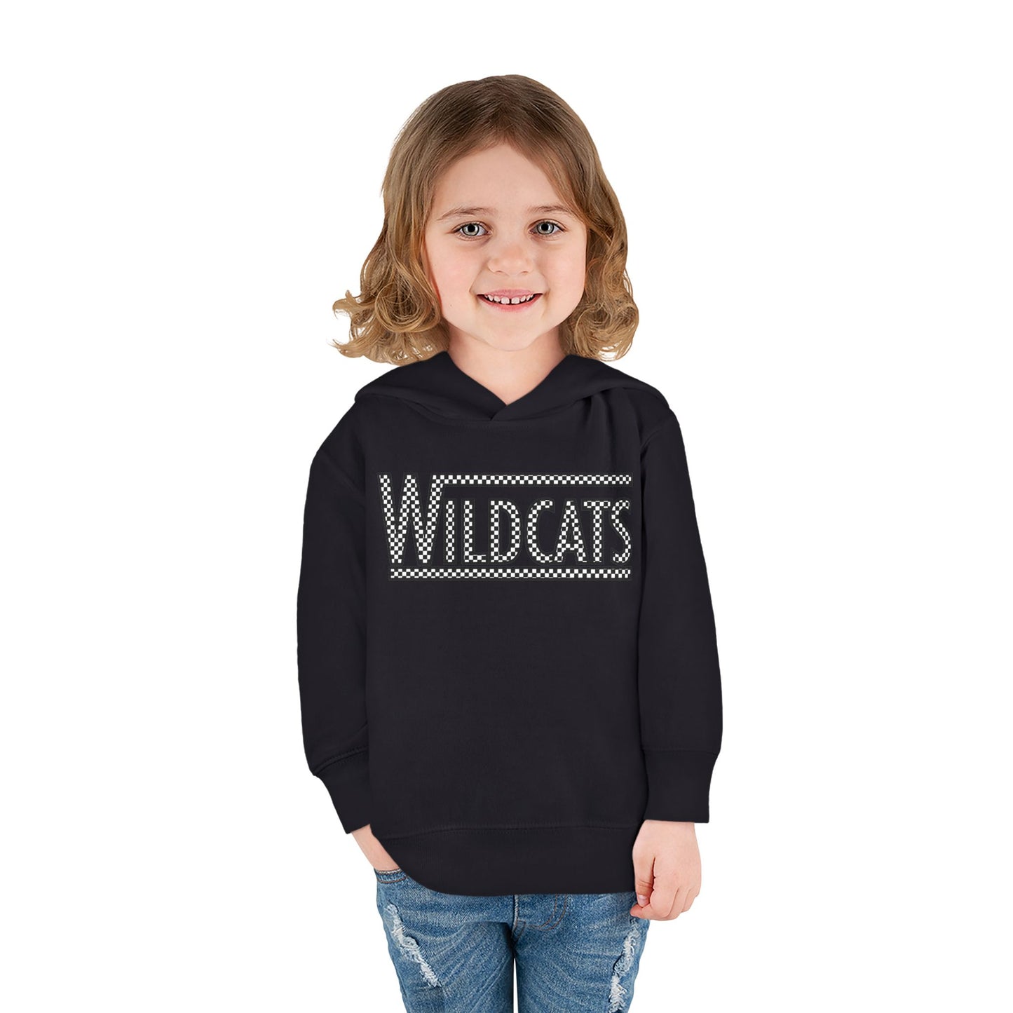 Checkered Wildcats Toddler Pullover Fleece Hoodie - Black