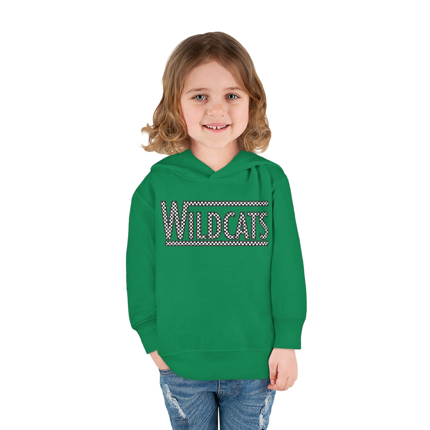 Checkered Wildcats Toddler Pullover Fleece Hoodie - Kelly Green