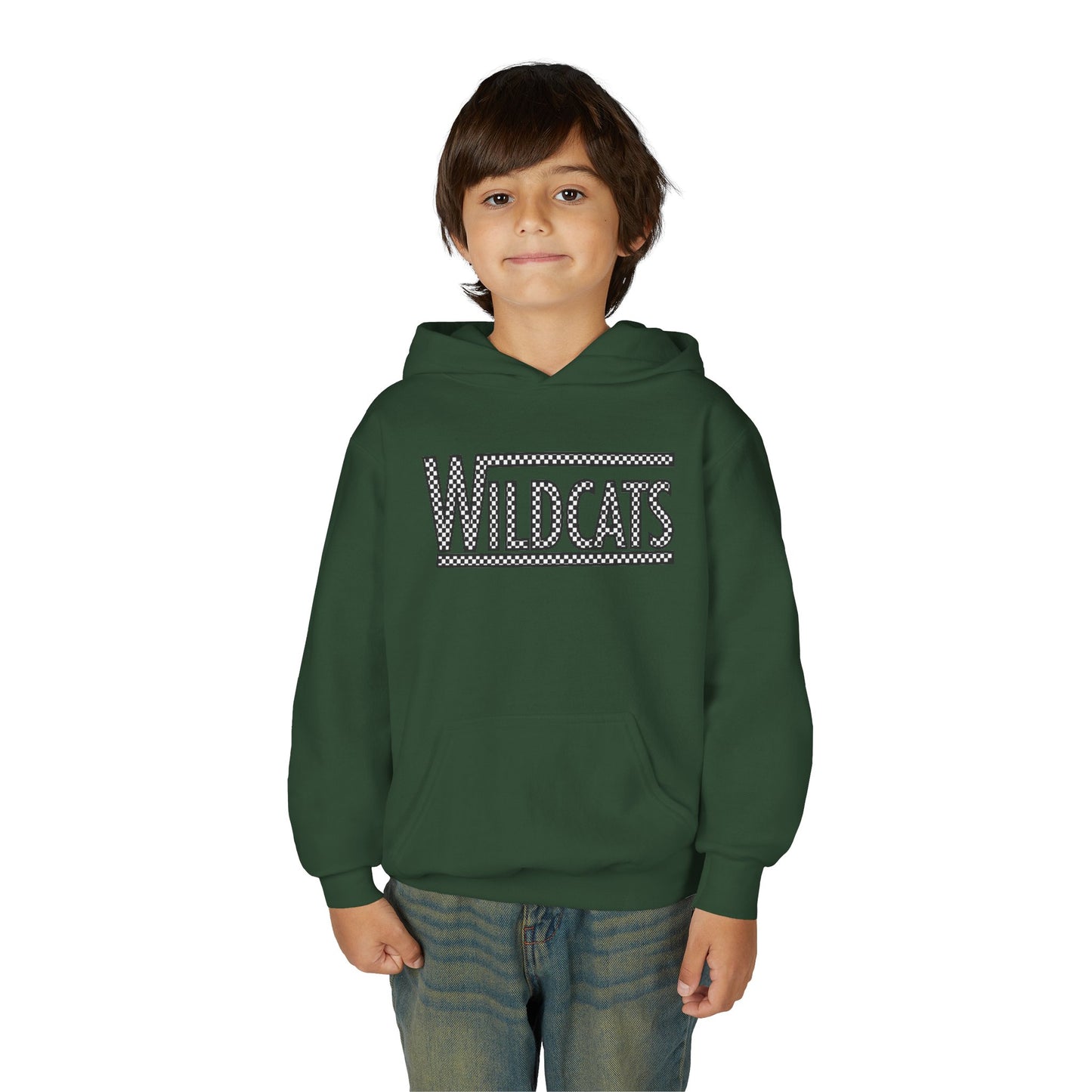 Checkered Wildcats Youth Hoodie - Forest Green