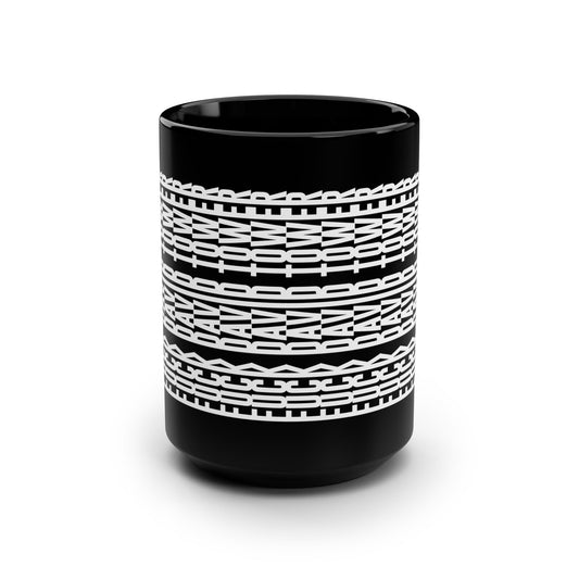 Bold Black Mug with Unique White Pattern - 15oz Coffee Cup for Trendsetters