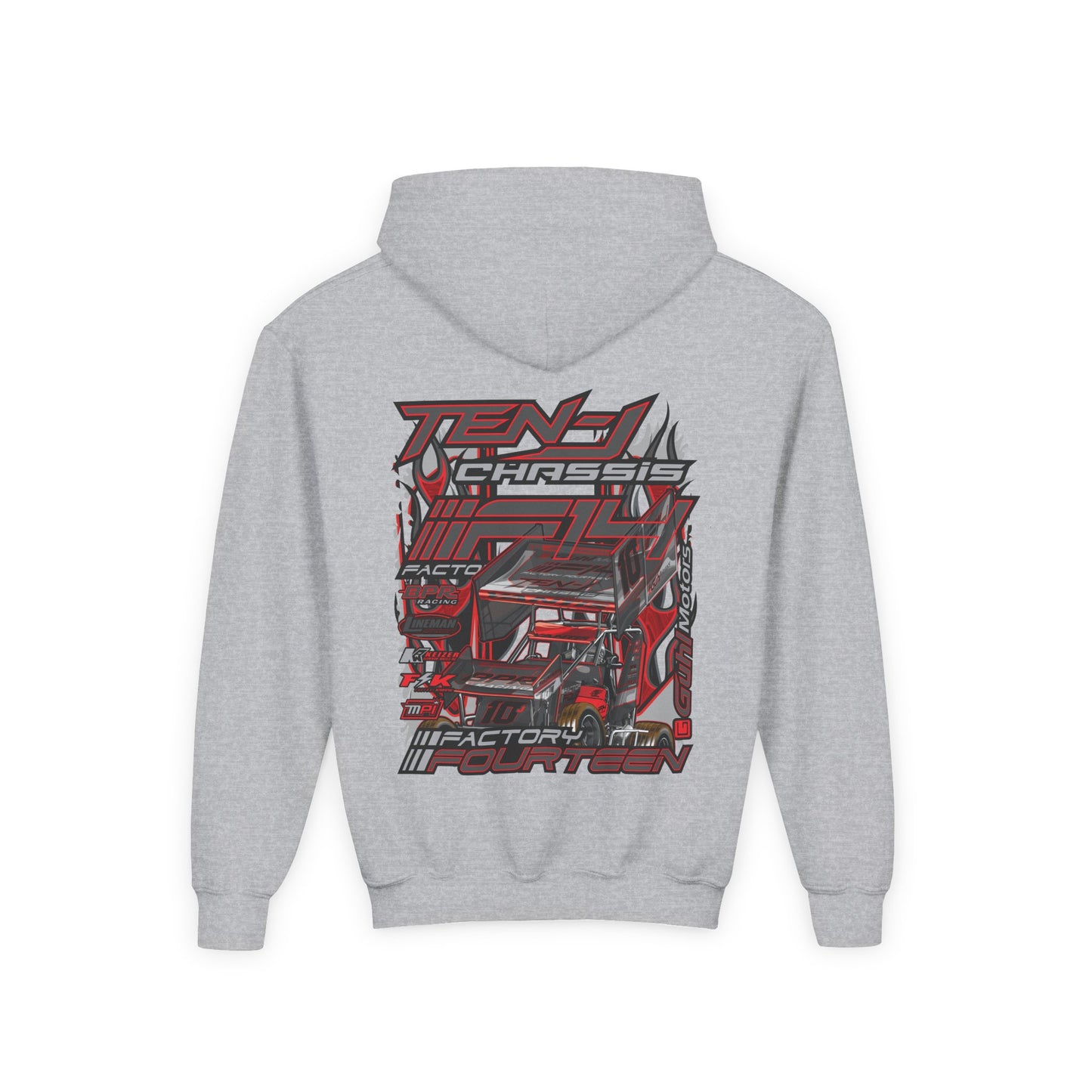 Ten-J Chassis | Factory Fourteen - Youth Hoodie - Grey