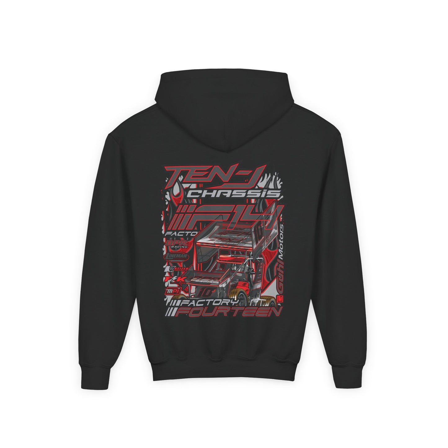 Ten-J Chassis | Factory Fourteen - Youth Hoodie - Black
