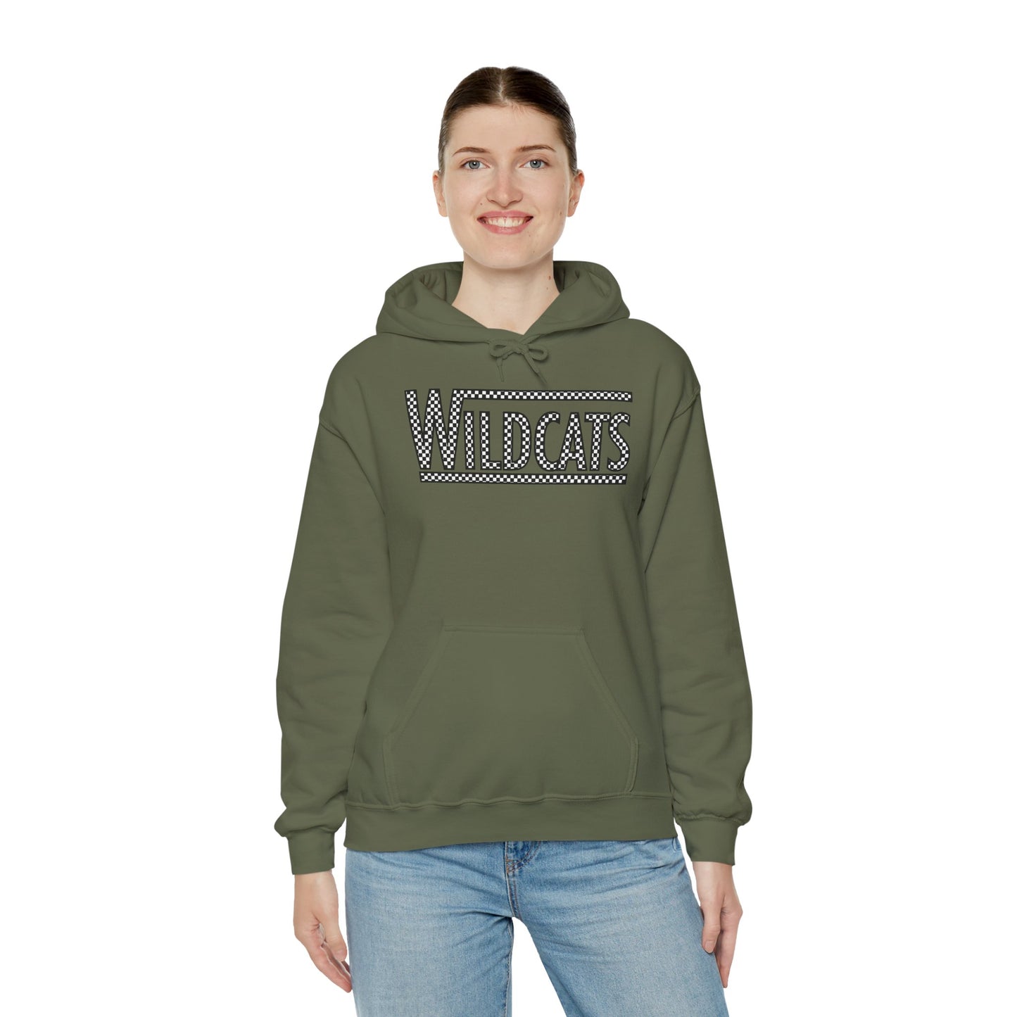 Checkered Wildcats Unisex Heavy Blend Hoodie - Military Green