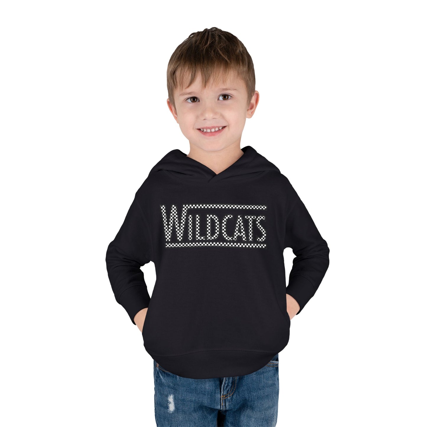 Checkered Wildcats Toddler Pullover Fleece Hoodie - Black