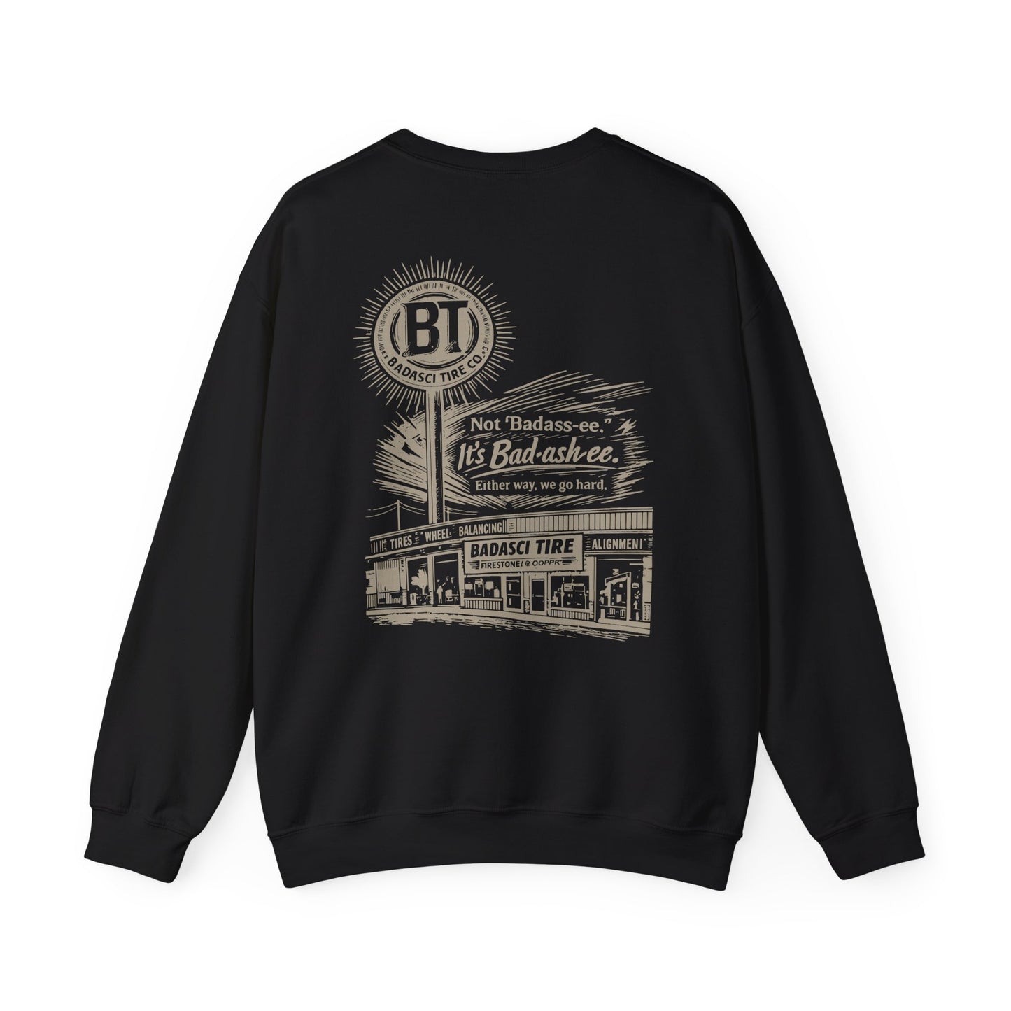 BT Badass-ee - Black Crewneck Sweatshirt (w/o Arm Design)