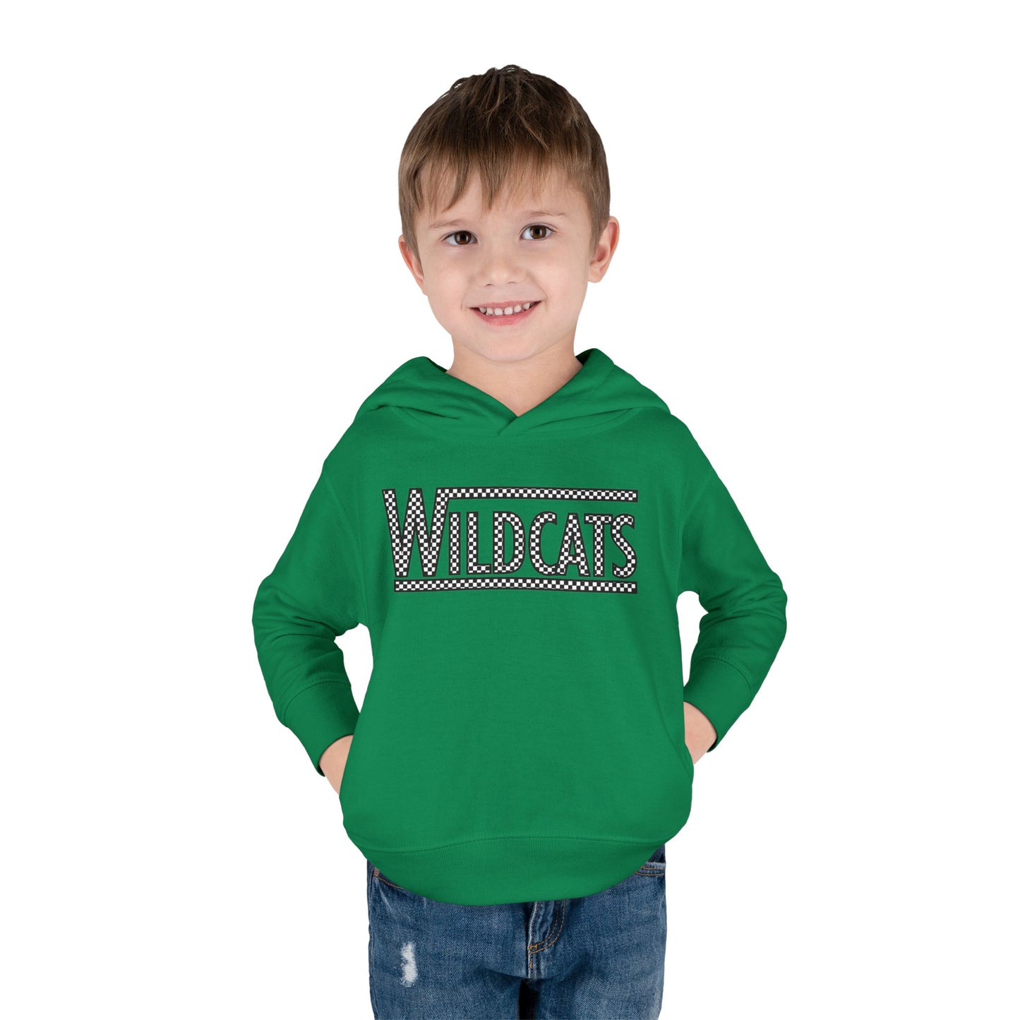 Checkered Wildcats Toddler Pullover Fleece Hoodie - Kelly Green