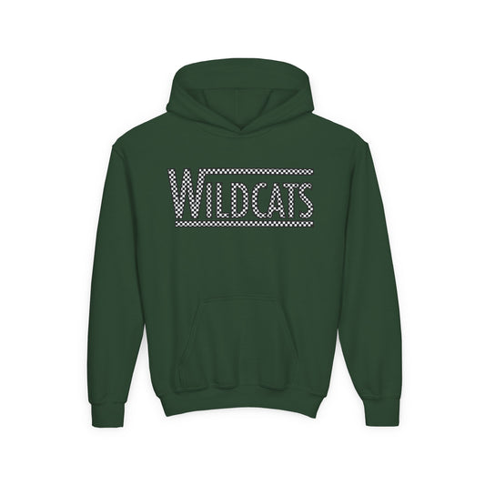 Checkered Wildcats Youth Hoodie - Forest Green