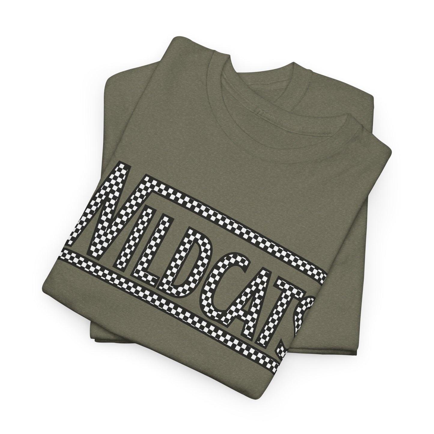 Checkered Wildcats Unisex Tee - Heather Military Green