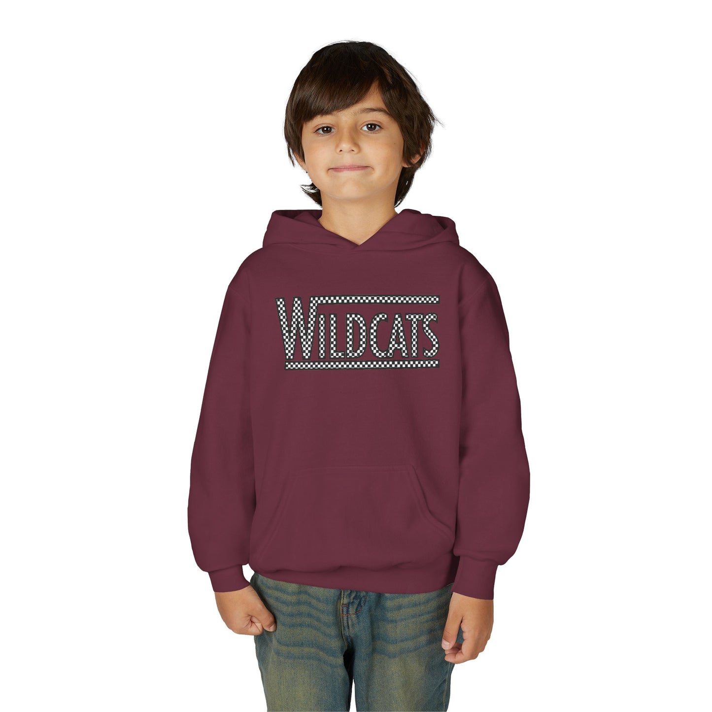 Checkered Wildcats Youth Hoodie - Maroon